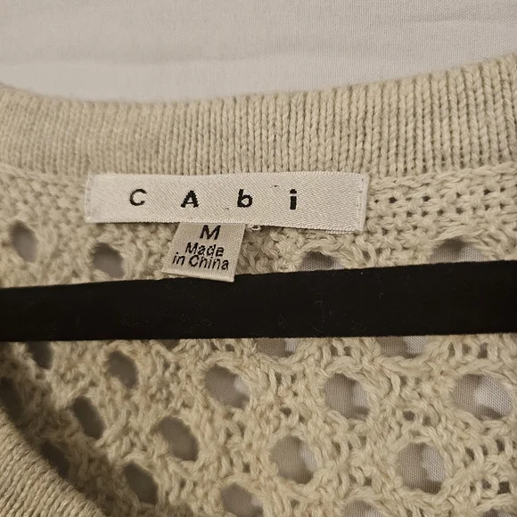 CAbi Cream Open-Knit Boho Women's Sweater Oatmeal Medium - Picture 2 of 6